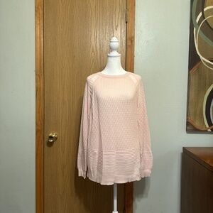 H by Halston Medium Pink Open-Knit Long Sleeve Chiffon Pullover Sweater - EUC